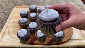 Many Ube Cupcakes on a cutting board