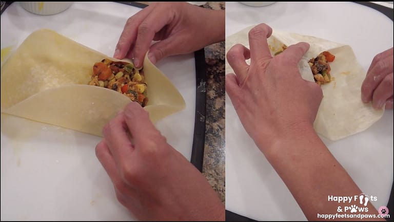 south west egg rolls being wrapped