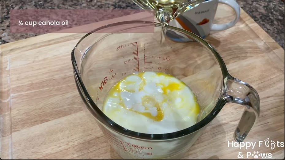 Mixing the wet ingredients in a large measuring cup