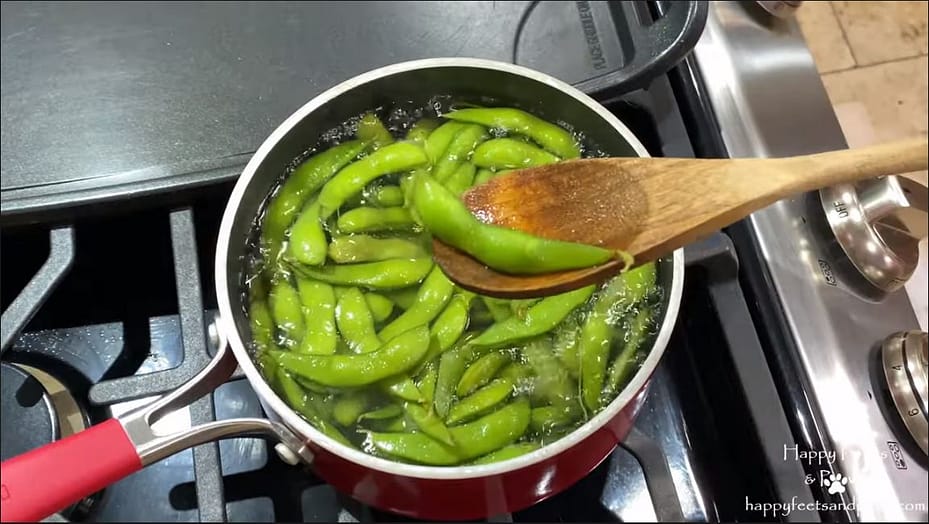 edamame being cooked