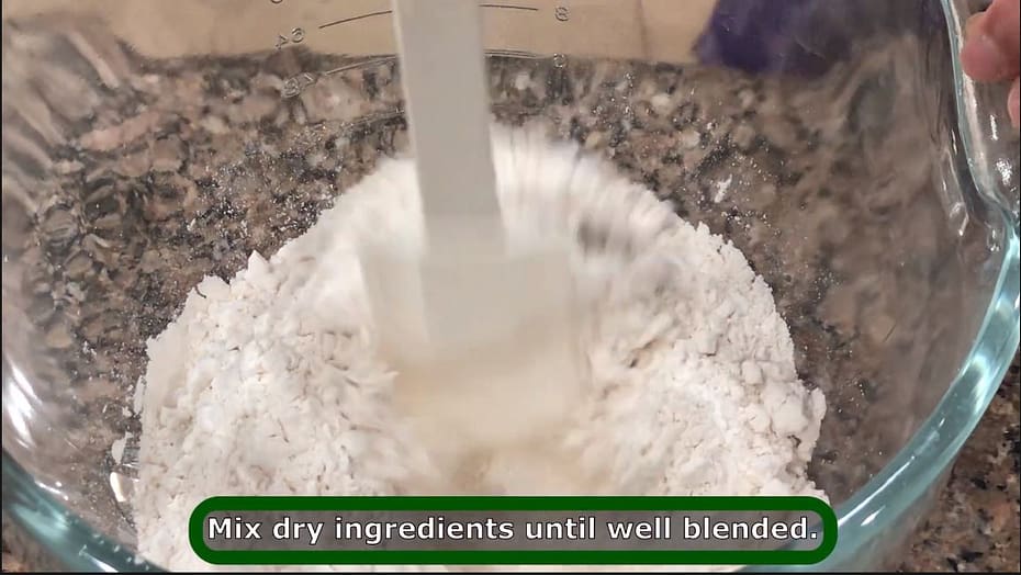 Mixing flour for pelmeni recipe