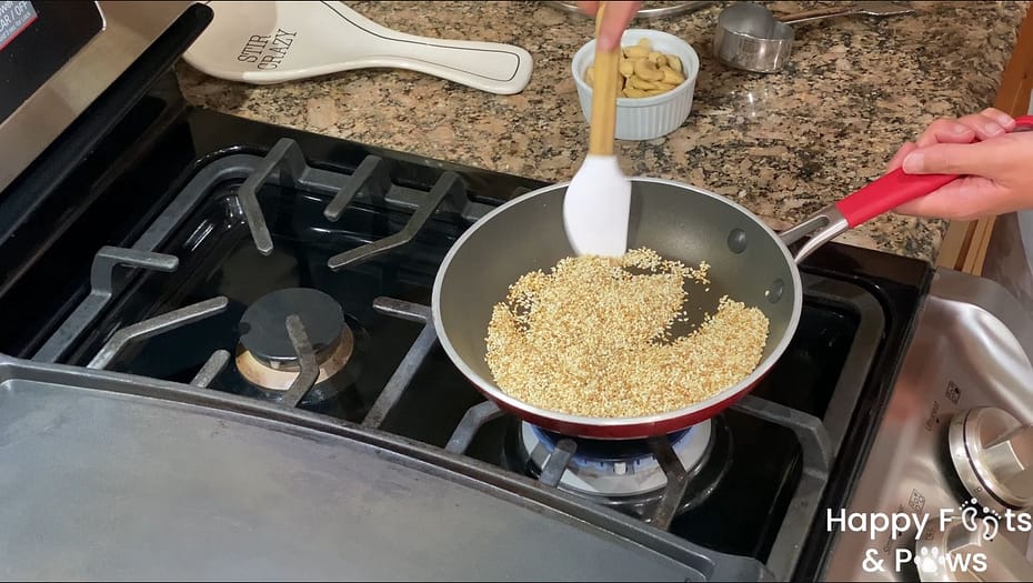 Toasting sesame seeds on a stove