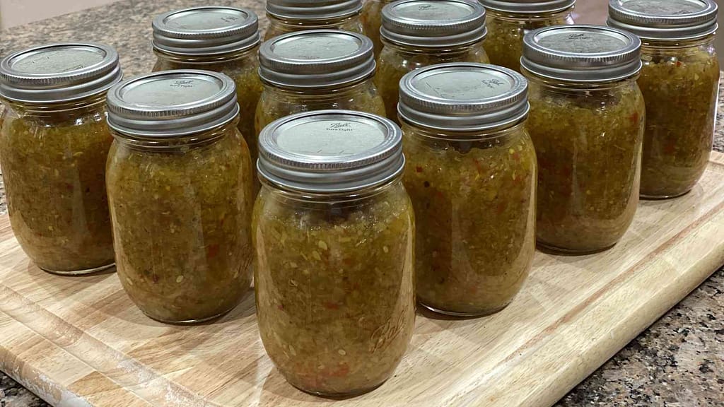 Homemade sweet zuchhini relish canned in jars