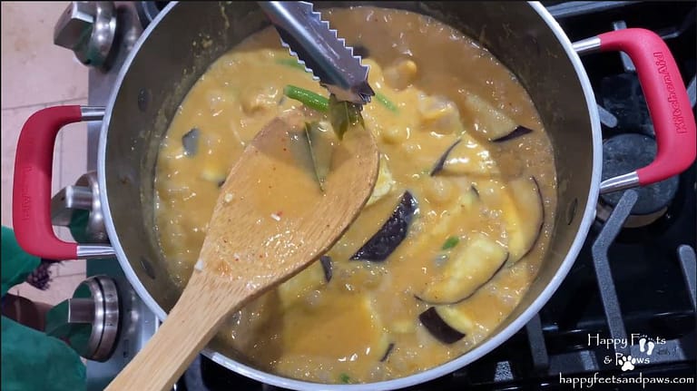 lemon grass being removed from panang curry recipe after done cooking