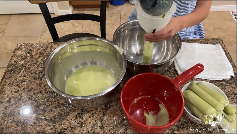 pouring avocado ice candy mix into plastic wrapper before freezing