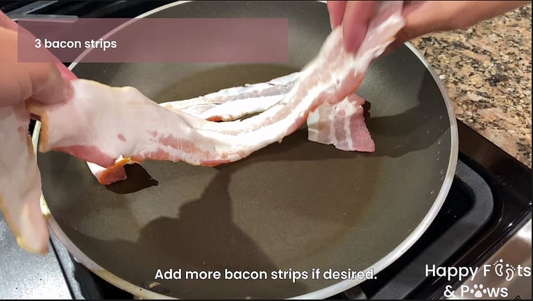 Raw bacon being placed in pot for cooking