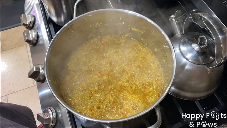 Sweet Zucchini Relish cooking in a large pot on a stove