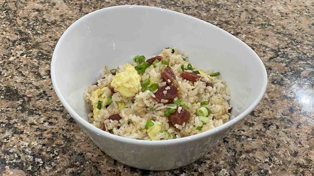 Lap Xuong Fried Rice in a bowl