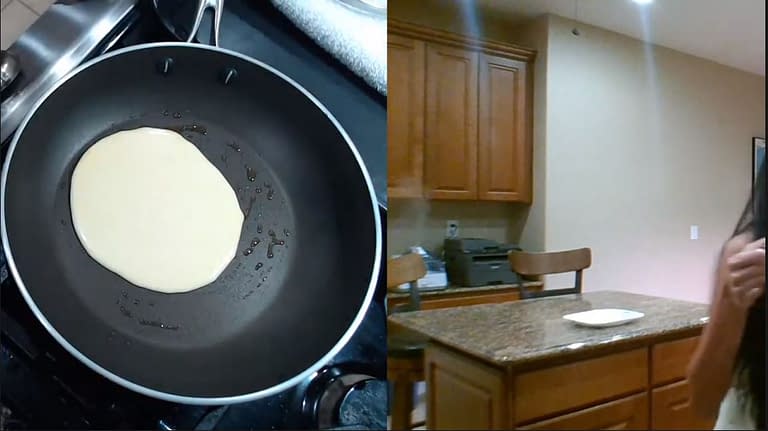 cooking filipino hotcakes in a pan on stove