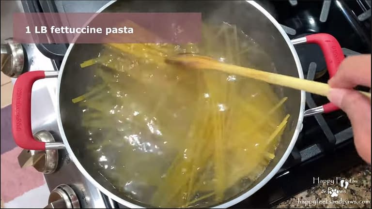 fettuccine pasta being cooked