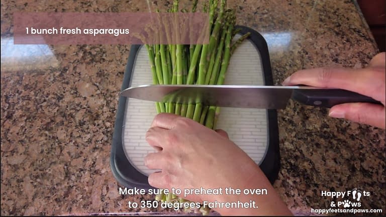 Chopping fresh asparagus for baked asparagus recipe