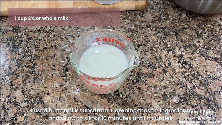 making buttermilk for Banana Nut Bread recipe