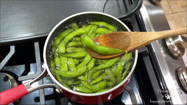 edamame being cooked
