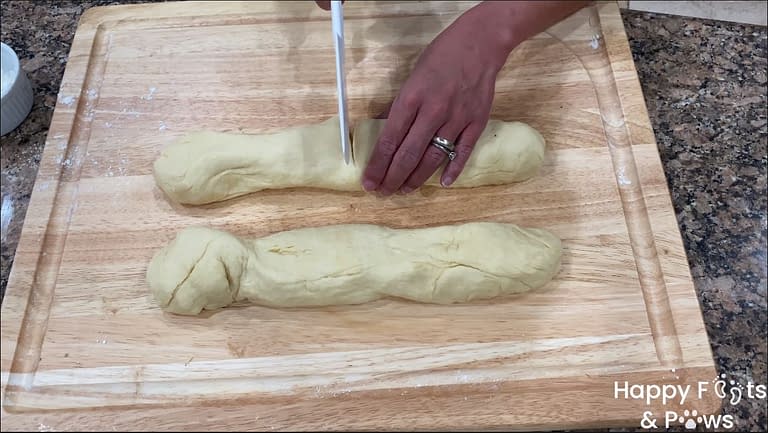 dividing the dough for shakoy